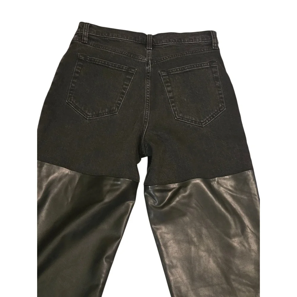 Abercrombie & Fitch 29/8 Black Jeans 90s Straight Ultra High Rise Faux Leather - Picture 9 of 9